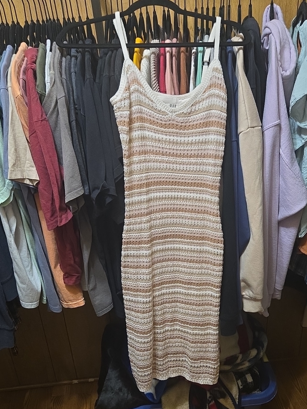 Olive & Oak Beige and White Striped Knit Midi Slip Dress